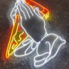 Praying Hand Pizza Neon Sign, Praying Hand Pizza Logo Restaurant LED Sign