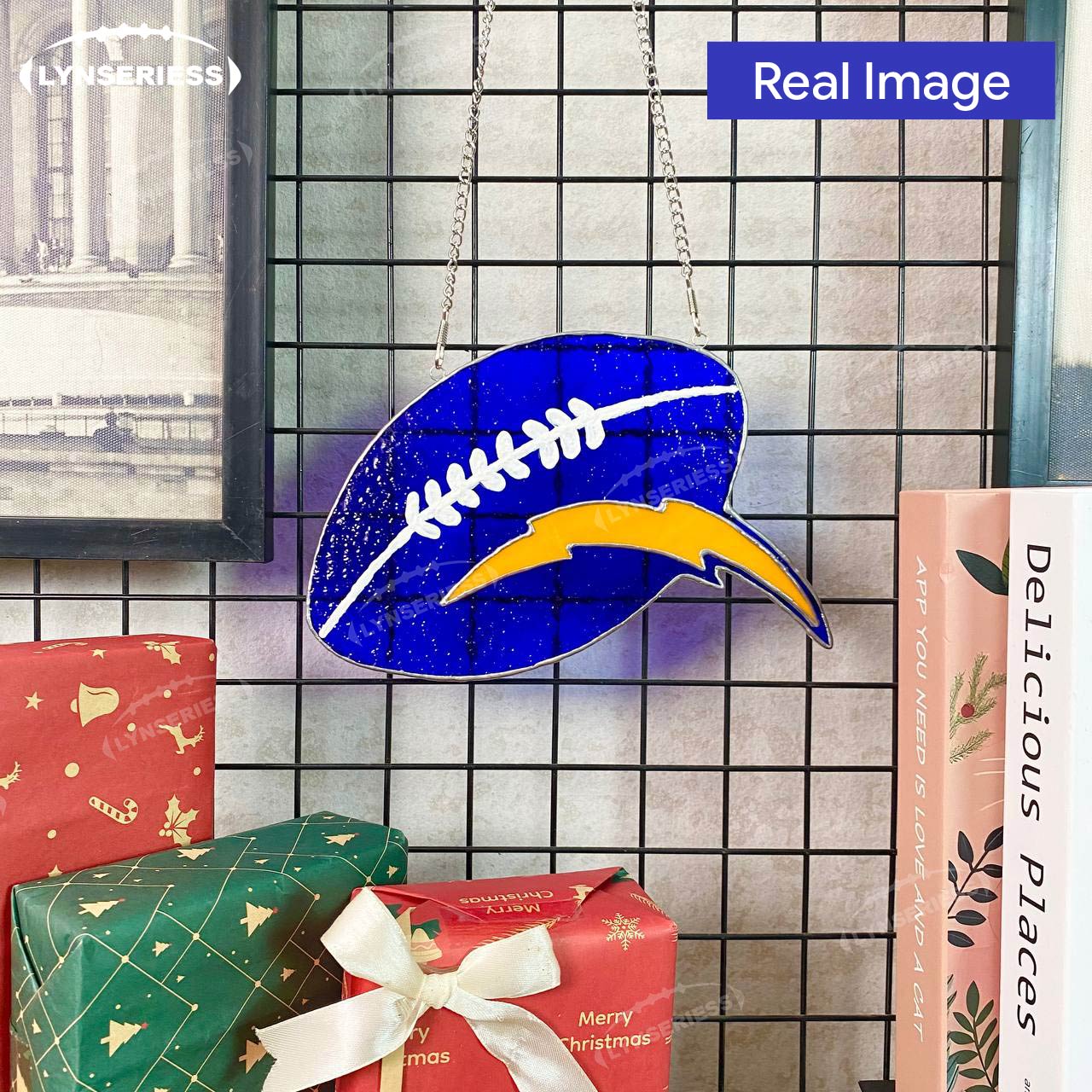 NFL Los Angeles Chargers Logo Football Handcrafted Stained Glass Fan Cave Decor NFL Gift Idea