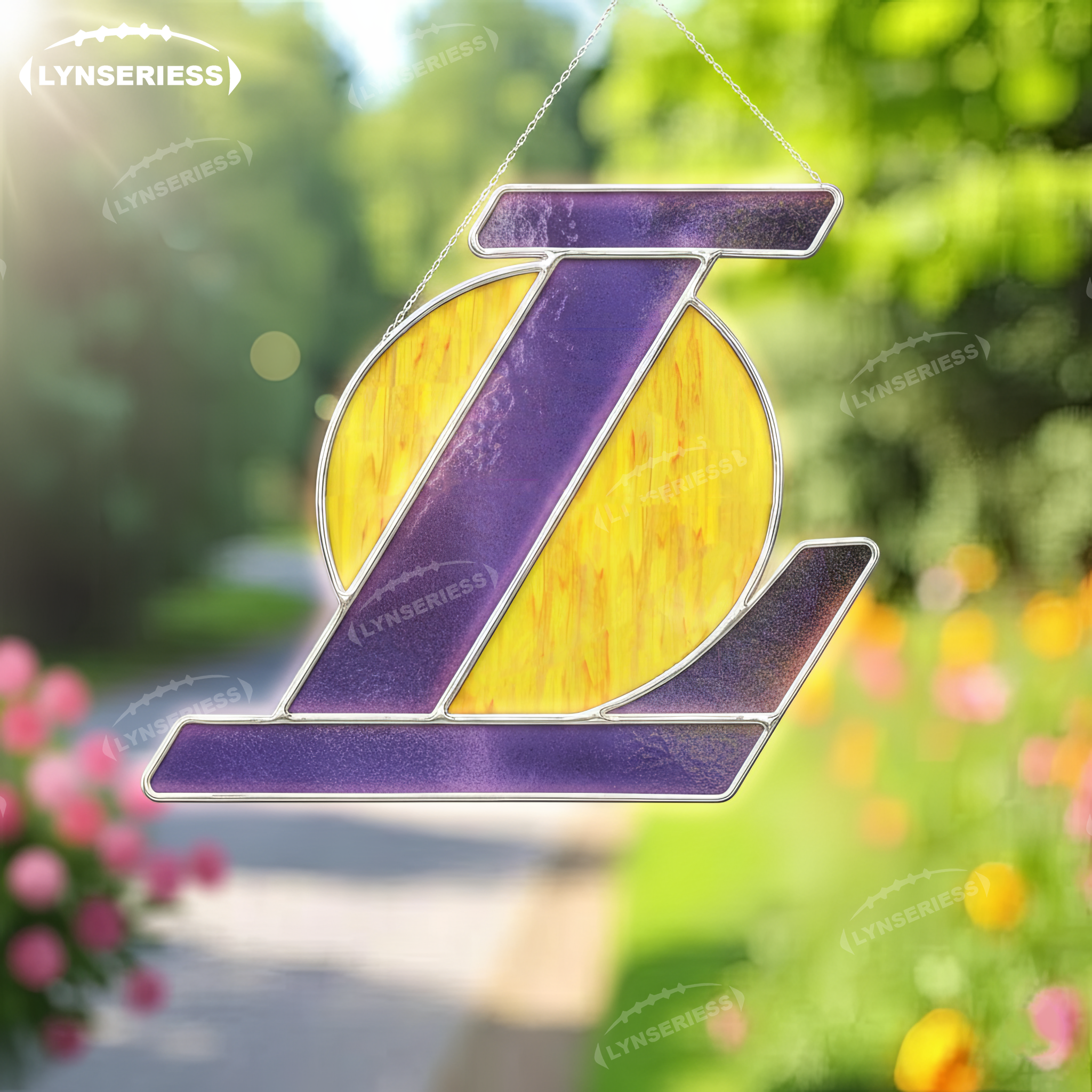 NBA Los Angeles Lakers Logo Artwork Handcrafted Stained Glass Suncatcher Fan Cave Decor NBA Gift Idea